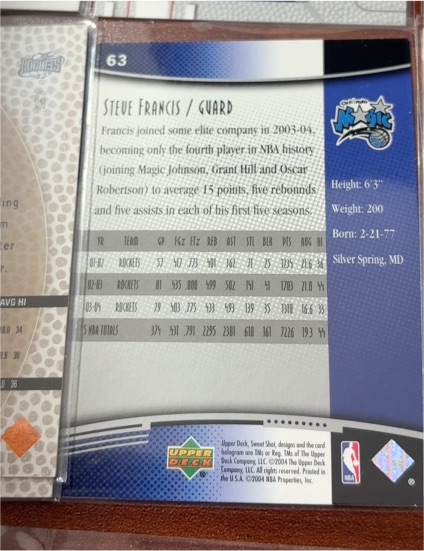 2000 Upper Deck #63 Steve Francis — front