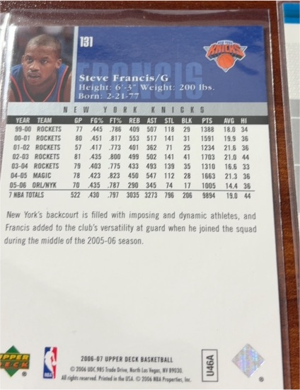 2006-07 Upper Deck Rookie Debut #63 Steve Francis — front
