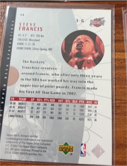 2002 Upper Deck #14 Steve Francis — front