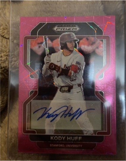 2022 Panini Prizm Draft Picks #PDP206 Kody Huff Pink Velocity Autograph — front