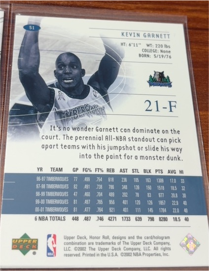 2000-01 Upper Deck Slam #21 Kevin Garnett — front