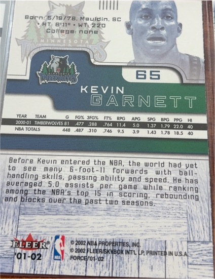 2000-01 Fleer #01-02 Kevin Garnett — front