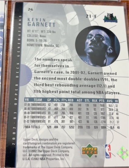 2002-03 Upper Deck #26 Kevin Garnett — front