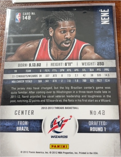 2012-13 Panini Threads #148 Nene Washington Wizards — front