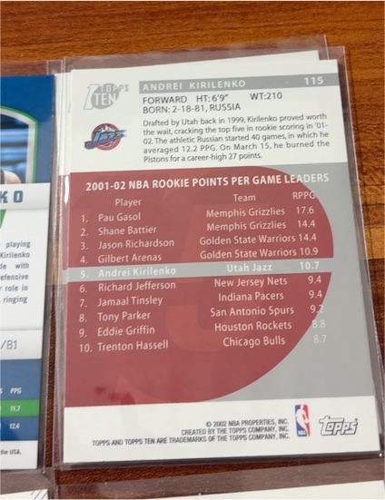 2001-02 Topps #115 Andrei Kirilenko — front