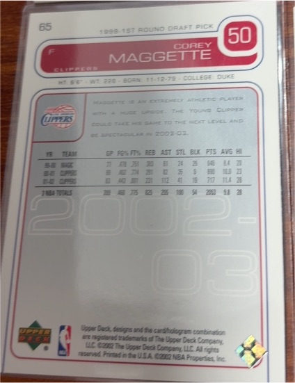 2001 Upper Deck #50 Corey Maggette — front