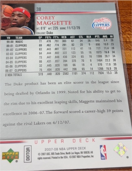 2007-08 Upper Deck #38 Corey Maggette — front
