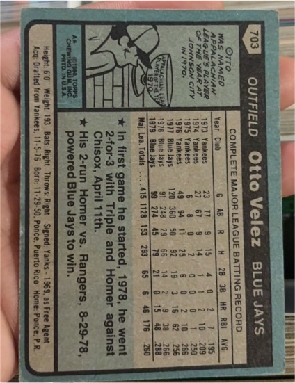 1978 Topps #703 Otto Velez — front