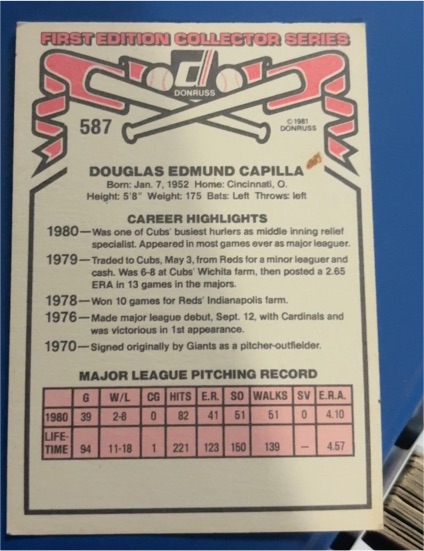 1981 Donruss #587 Douglas Edmund Capilla — front