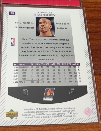 2001 Upper Deck #70 Stephon Marbury — front