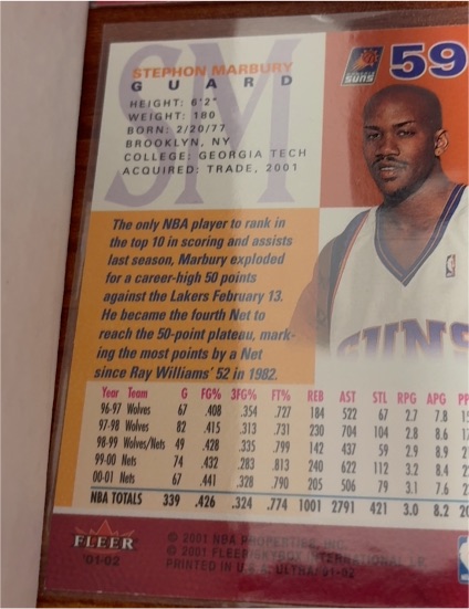 2001 Fleer #59 Stephon Marbury — front