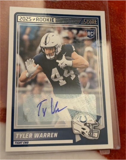 2025 Panini Score #21 Tyler Warren Rookie Auto — front