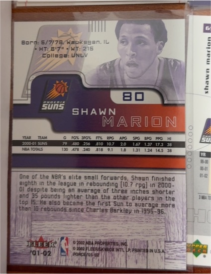 2001-02 Fleer Exclusive #23 Shawn Marion — front