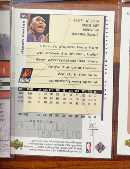 2003-04 Upper Deck Honor Roll #31 Shawn Marion — front