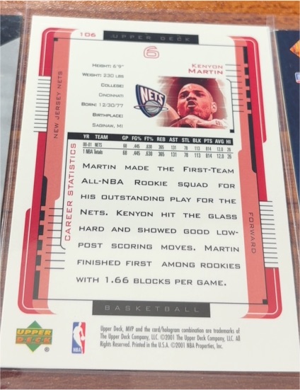 2001-02 Upper Deck MVP #106 Kenyon Martin — front