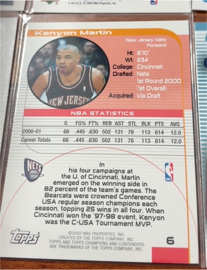 2002 Topps #6 Kenyon Martin — front