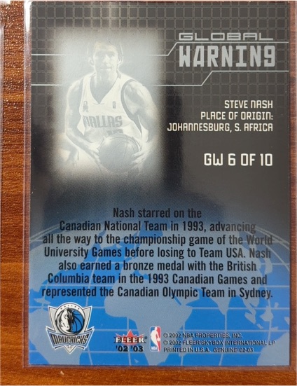 2002-03 Fleer Genuine Global Warning #GW 6 Steve Nash — front
