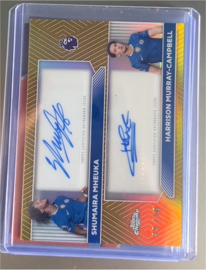 2026 Topps Chrome EPL #CDA-MC Shumaira Mheuka & Harrison Murray-Campbell Rookie Dual Auto — front