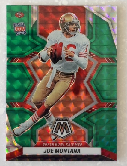 2022 Panini Mosaic #296 Joe Montana Green Mosaic Prizm Super Bowl XXIV MVP — front