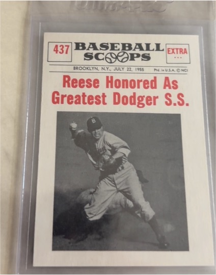 1961 Nu-Card Scoops #437 Pee Wee Reese Honored as Greatest Dodger S.S. — front