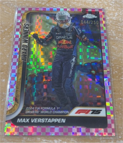 2024 Topps Chrome F1 #044 Max Verstappen Award Winners Pink Checker Flag — front