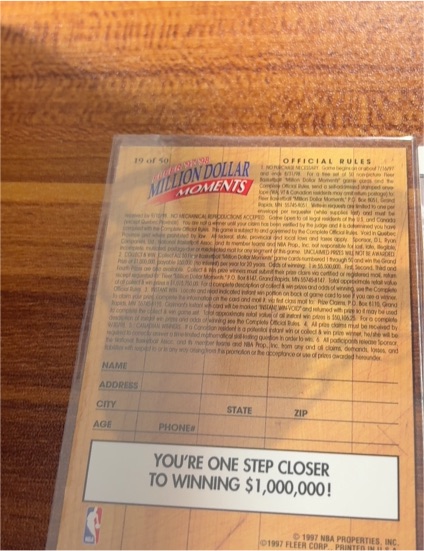 1997 Fleer Million Dollar Moments #19 of 50 — front