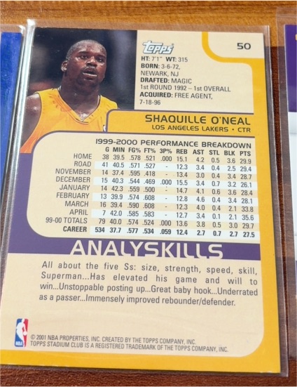 2000-01 Topps Stadium Club #50 Shaquille O'Neal — front