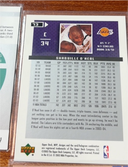 2003 Upper Deck #34 Shaquille O'Neal — front