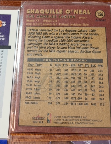 2000 Fleer #156 Shaquille O'Neal — front