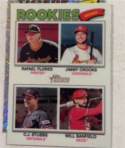 2026 Topps Heritage #376 Rookie Catchers Rafael Flores/Jimmy Crooks/C.J. Stubbs/Will Banfield Chrome SP — front
