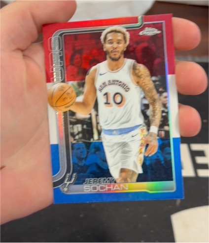 2025-26 Topps Chrome #239 Jeremy Sochan Red White and Blue Refractor — front