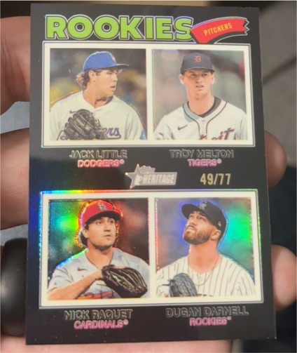 2026 Topps Heritage #387 Rookies Pitchers Jack Little Troy Melton Nick Raquet Dugan Darnell Chrome — front