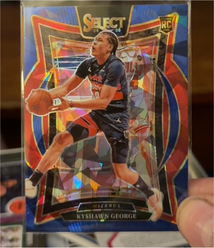 2024-25 Panini Select #85 Kyshawn George Blue Cracked Ice Prizm Rookie — front
