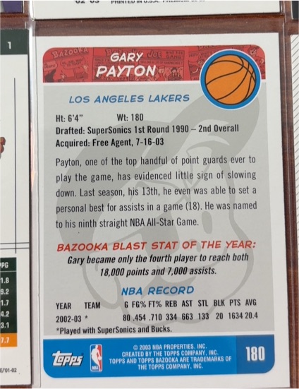 2003-04 Topps Bazooka #180 Gary Payton — front