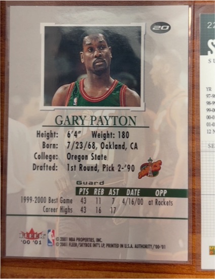2000-01 Fleer #20 Gary Payton — front