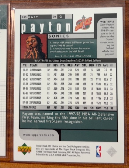 1998-99 Upper Deck Choice #135 Gary Payton — front