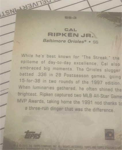 2025 Topps #SS-3 Cal Ripken Jr. — front