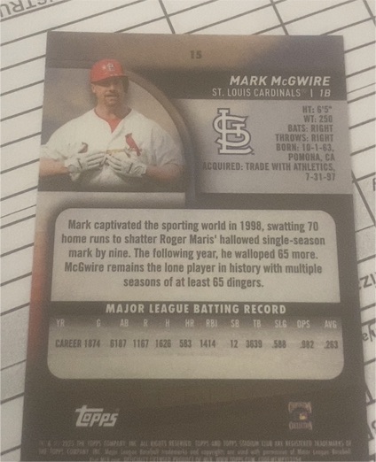 1999 Topps #15 Mark McGwire — front