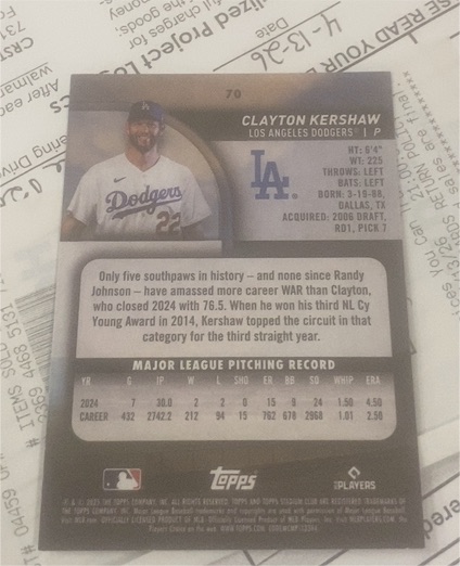 2024 Topps #70YT-3 Clayton Kershaw — front
