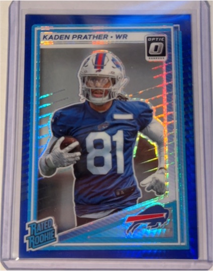 2025 Panini Donruss Optic #291 Kaden Prather Rated Rookie Blue Hyper Prizm Buffalo Bills — front