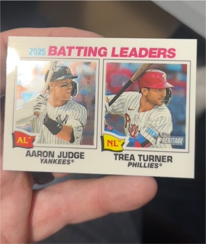 2025 Topps Heritage #1 Batting Leaders Aaron Judge / Trea Turner — front