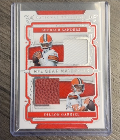 2025 Panini National Treasures NFL Gear Materials # Shedeur Sanders / Dillon Gabriel — front