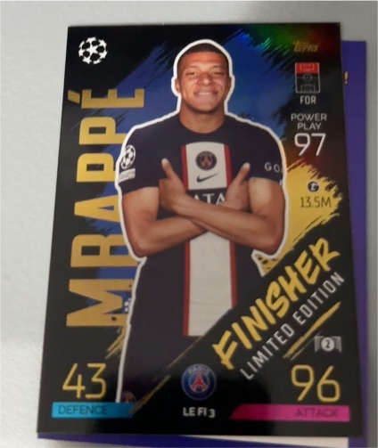 2022-23 Topps Match Attax UEFA #LE FI3 Kylian Mbappe Finisher Limited Edition — front