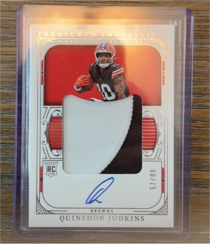 2025 Panini National Treasures #170 Quinshon Judkins Browns RC Patch Auto — front