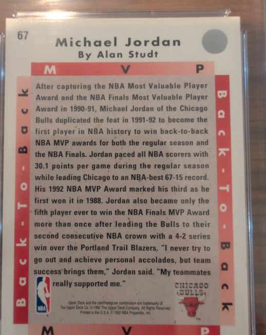 1993-94 Upper Deck #67 Michael Jordan Back to Back MVP — front