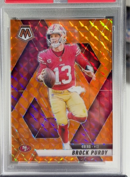2025 Panini Mosaic #221 Brock Purdy Reactive Yellow Mosaic Prizm — front