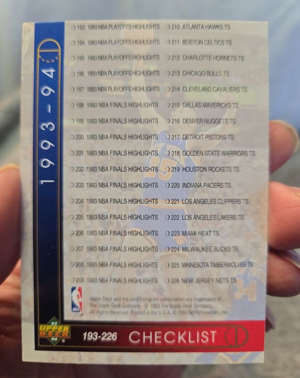 1993-94 Upper Deck #255 Checklist — front