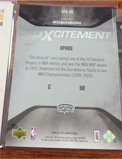 2006-07 Upper Deck SPx SPXcitement #SPX-39 David Robinson — front