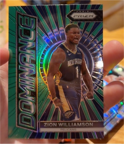 2023-24 Panini Prizm #16 Zion Williamson Dominance Green Prizm — front