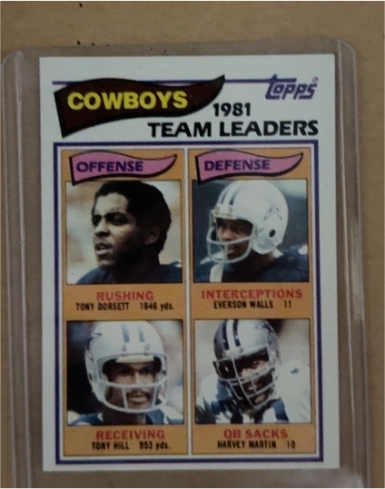 1982 Topps #307 Dallas Cowboys Team Leaders Tony Dorsett Walls Hill Martin — front